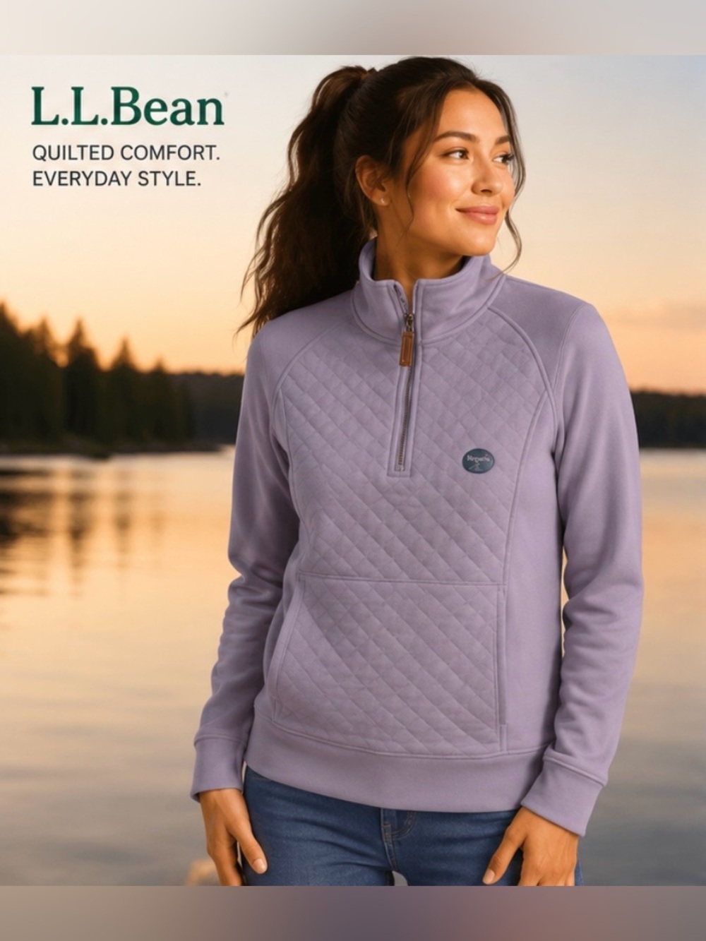 L.L.Bean Quilted Quarter Zip Pullover Sweatshirt Lavender Small S Cozy Fleece